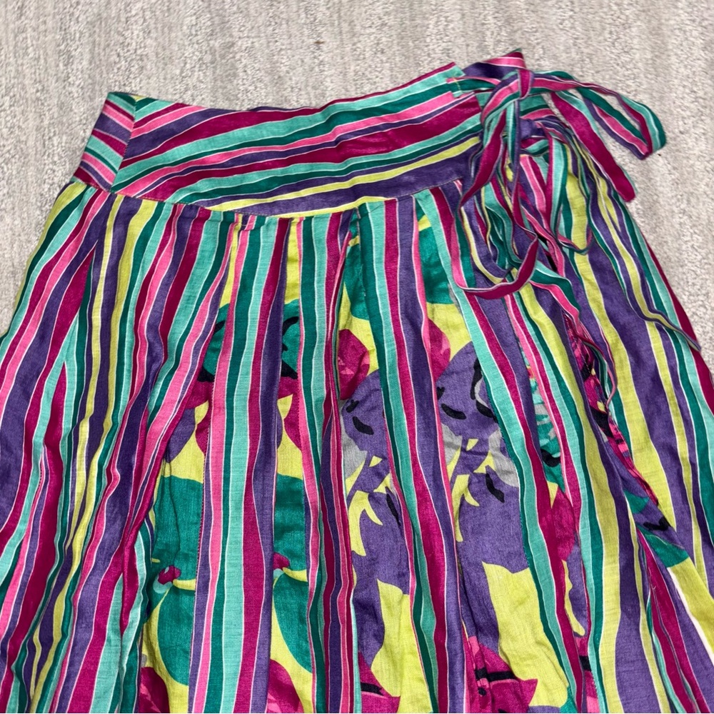 Soft Surroundings 100% Linen Wrap Midi Skirt Boho Tie Colorful Women’s Size S - Picture 3 of 6